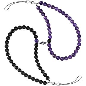 Distance Couples Phone Charm Cell Phone Lanyard Wrist Strap Natural Gem Stone Beaded Keychain for Him and Her
