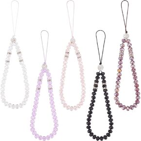 WEBEEDY 6PCS Beaded Phone Charm Colorful Butterfly Pearl Handmade Beaded Mobile Phone Chain Charm Y2K Phone Strap Charm Cell Phone Lanyard Wrist Strap for Women Girls