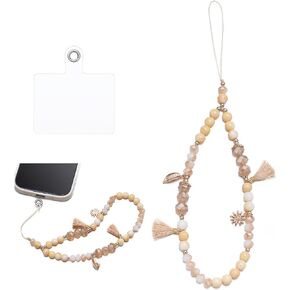 Beaded Phone Charm, Hands-Free Phone Wrist Strap Detachable Cell Phone Lanyard Flower Tassel Phone Strap for Women Girls