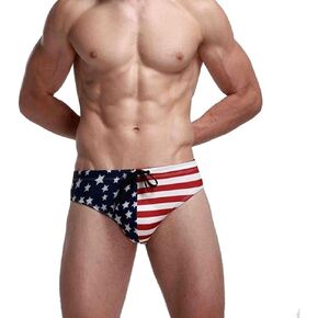 Men's America Flag Stars Low Rise Swimwear Bikini Briefs Beach Swimsuit