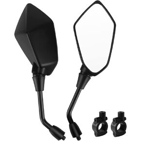 Universal Motorcycle Mirrors 10mm with 22mm Handlebar Mount Clamps for Kawasaki Suzuki Honda Victory Cruiser Chopper