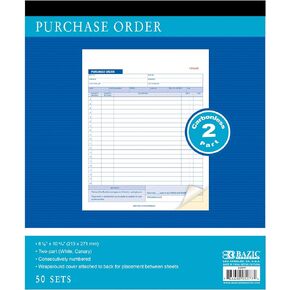 كتاب طلب الشراء من BAZIC، 50 مجموعة 8 3/8 بوصة × 10 11/16 بوصة جزأين بدون كربون، أبيض وكناري، غطاء ملفوف مقيد (50 مجموعة/عبوة)، عبوة واحدة