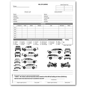 2 Part Vehicle Transport Bill of Lading Form (White/Yellow)