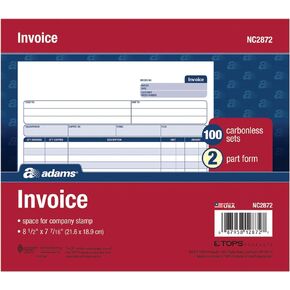 Adams Invoice Book, 2-Part Carbonless, 8-1/2" x 7-7/16", 50 Sets per Book (NC2872), White/Canary