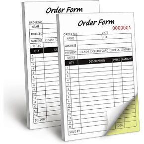 2 Pack Sales Order Books, 2-Part Carbonless Sales Invoice Book with Cardboard for Small Boutique Business (8.3x5.5 Inches, 50 Sets)