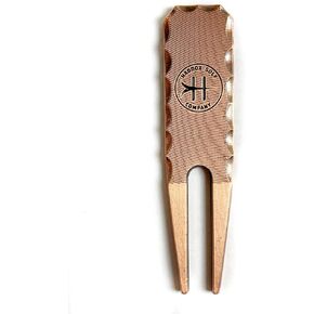 Large Solid Metal Two Prong Golf Divot Tool - Copper Colored - Milled Face