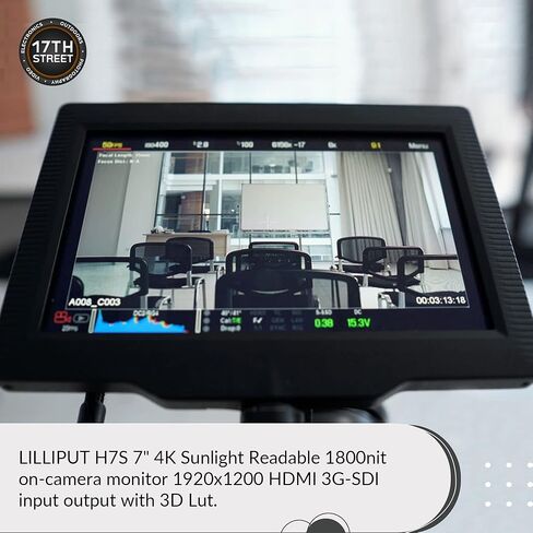شاشة Lilliput H7S 7 بوصة عالية الدقة LED مع 4K HDMI وSDI، ومكبر صوت مدمج، 1920x1200 مع بطارية إضافية احتياطية وشاحن in Kuwait