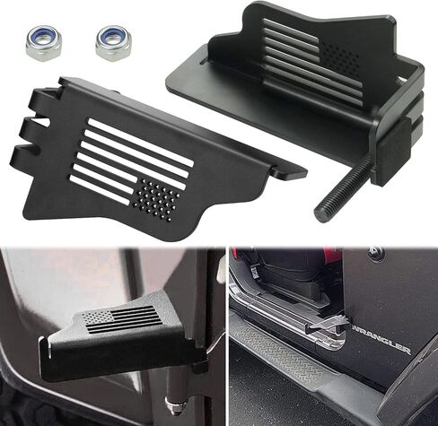 أوتاد قدم لسيارة جيب رانجلر، دواسة راحة لمفصلات الباب مع نمط العلم الأمريكي لسيارة جيب الخارجية، لوحة ركلة فولاذية سوداء مناسبة لسيارة جيب رانجلر JK JKU JL JLU 2007-2021 (قطعتان) in Kuwait