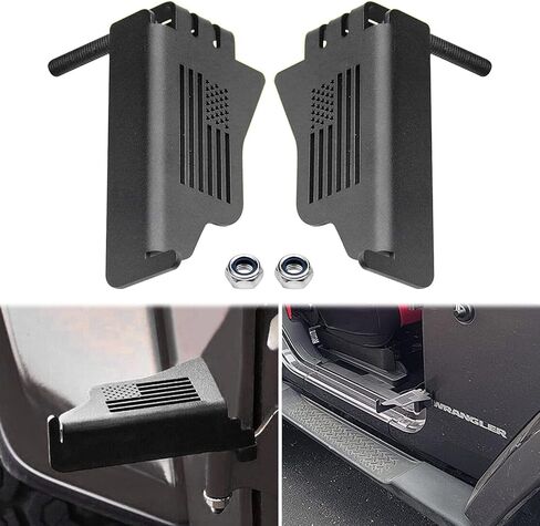 أوتاد قدم لسيارة جيب رانجلر، دواسة راحة لمفصلات الباب مع نمط العلم الأمريكي لسيارة جيب الخارجية، لوحة ركلة فولاذية سوداء مناسبة لسيارة جيب رانجلر JK JKU JL JLU 2007-2021 (قطعتان) in Kuwait