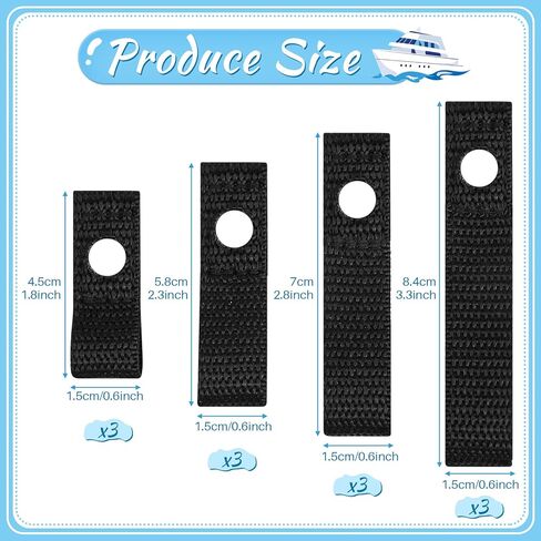 12 Pcs Soft Loops Motorboat Cleats Quick and Secure Nylon Strap Kayak Tie Down Straps Hood Loop Straps Kayak Anchor Strap for Docking Bumper Kayak, 1.8'' 2.3'' 2.8'' 3.3'' Long 0.6'' Wide (Black) in Kuwait