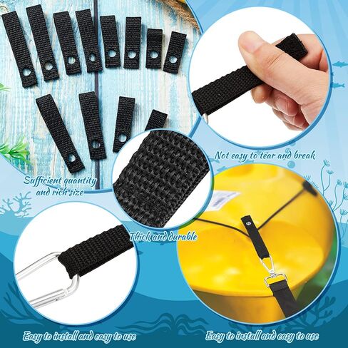 12 Pcs Soft Loops Motorboat Cleats Quick and Secure Nylon Strap Kayak Tie Down Straps Hood Loop Straps Kayak Anchor Strap for Docking Bumper Kayak, 1.8'' 2.3'' 2.8'' 3.3'' Long 0.6'' Wide (Black) in Kuwait