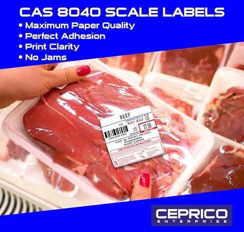 CEPRICO - ملصقات مقياس CAS 8040 | 12 لفة لموازين CAS | ملصق مقياس الطباعة CAS lst-8040 | الجودة للمقياس الرقمي لشركة CAS | UPC التعامل الآمن | كاس ليرة لبنانية 1000 | 500 ملصق للموازين | جربها in Kuwait