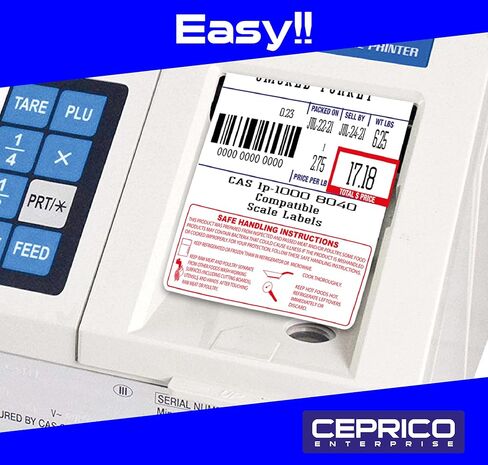 CEPRICO - ملصقات مقياس CAS 8040 | 12 لفة لموازين CAS | ملصق مقياس الطباعة CAS lst-8040 | الجودة للمقياس الرقمي لشركة CAS | UPC التعامل الآمن | كاس ليرة لبنانية 1000 | 500 ملصق للموازين | جربها in Kuwait