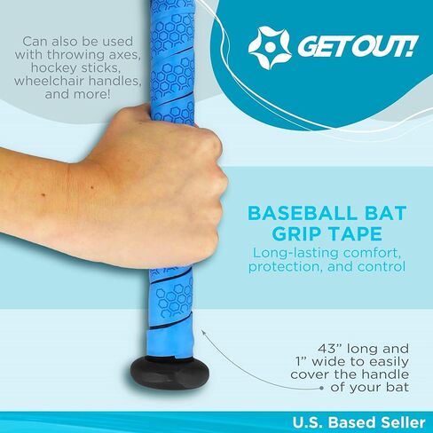 اخرج! شريط قبضة مضرب البيسبول - شريط لاصق بمقبض رياضي مقاس 43 بوصة، شريط لاصق مبطن بجلد الخفافيش in Kuwait