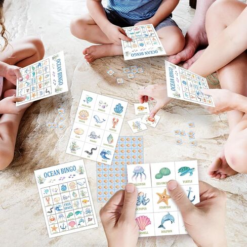 بطاقات ألعاب Ocean Bingo، لعبة بنغو لحيوانات المحيط مكونة من 24 لاعبًا للأنشطة الجماعية الكبيرة، لوازم حفلات تحت البحر، لعبة بينجو للحفلات لعطلة الأصدقاء البالغين -11 in Saudi Arabia