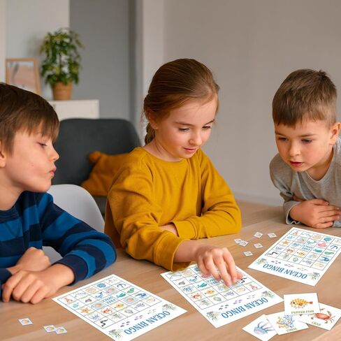 بطاقات ألعاب Ocean Bingo، لعبة بنغو لحيوانات المحيط مكونة من 24 لاعبًا للأنشطة الجماعية الكبيرة، لوازم حفلات تحت البحر، لعبة بينجو للحفلات لعطلة الأصدقاء البالغين -11 in Saudi Arabia