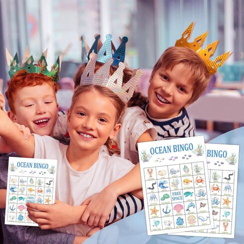 بطاقات ألعاب Ocean Bingo، لعبة بنغو لحيوانات المحيط مكونة من 24 لاعبًا للأنشطة الجماعية الكبيرة، لوازم حفلات تحت البحر، لعبة بينجو للحفلات لعطلة الأصدقاء البالغين -11 in Saudi Arabia