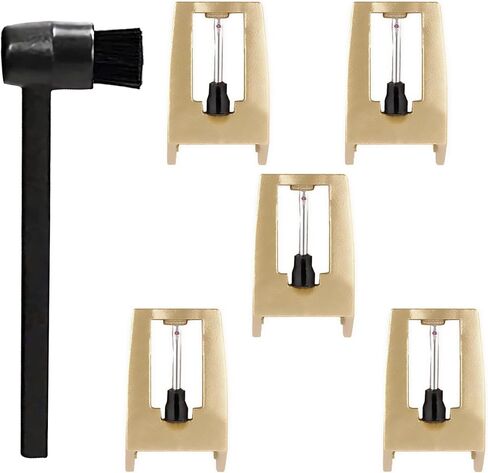 5 Pack Record Player Needles Replacement, Record Replacement Stylus with a Stylus Cleaning Brush for Crosley Victrola ION Jenson Boytone York-Yorx Turntables(Golden) in Saudi Arabia