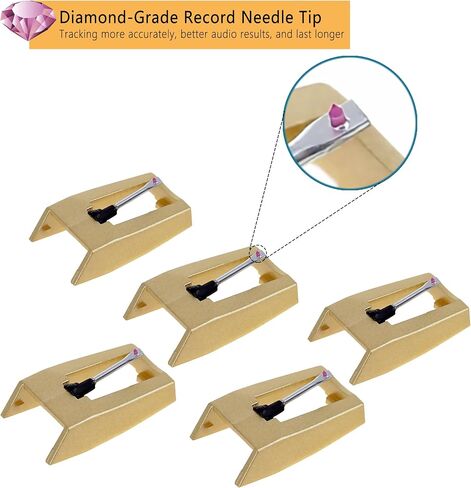 5 Pack Record Player Needles Replacement, Record Replacement Stylus with a Stylus Cleaning Brush for Crosley Victrola ION Jenson Boytone York-Yorx Turntables(Golden) in Saudi Arabia