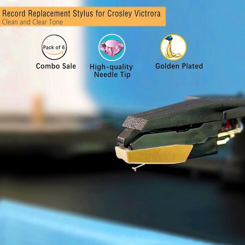 5 Pack Record Player Needles Replacement, Record Replacement Stylus with a Stylus Cleaning Brush for Crosley Victrola ION Jenson Boytone York-Yorx Turntables(Golden) in Saudi Arabia