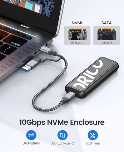 حاوية ORICO M.2 NVMe SSD، محول USB C بسرعة 10 جيجابت في الثانية بدون أدوات، قارئ USB 3.2 M.2 NVMe، حافظة محرك الحالة الصلبة الخارجية تدعم 2230/2242 /2260/2280 PCIe M Key SSDs (حتى 4 تيرابايت) -CPM2G2-BK in Saudi Arabia