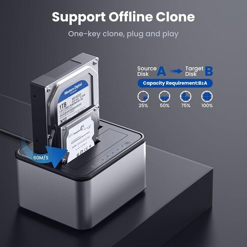 Hard Drive Docking Station for 2.5/3.5 Inch HDD SSD，SATA to USB3.0 Dual Bay External Hard Drive Enclosure with Offline Cloner/Duplicator Function in Kuwait