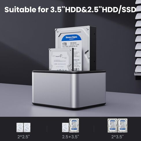 Hard Drive Docking Station for 2.5/3.5 Inch HDD SSD，SATA to USB3.0 Dual Bay External Hard Drive Enclosure with Offline Cloner/Duplicator Function in Kuwait