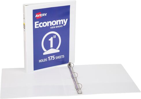 Avery Economy View 3 Ring Binder, 1" Round Rings, 1 White Binder (05760) in Saudi Arabia