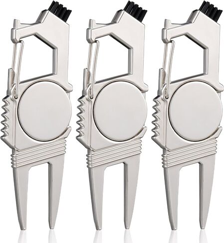 3 Pcs 7 in 1 Multipurpose Golf Divot Tool Golf Divot Repair Tool Lightweight Compact Golf Tool with Magnetic Golf Ball Marker, Bottle Opener, Club Brush, Groove Cleaner for Golf Lovers (Silver) in Saudi Arabia