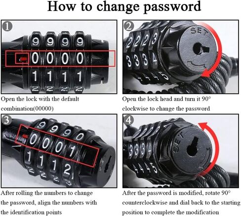 قفل دراجة أمان قابل لإعادة الضبط مكون من 4 أرقام، أسود، قفل مركب، مضاد للسرقة، قابل لإعادة الضبط in Kuwait