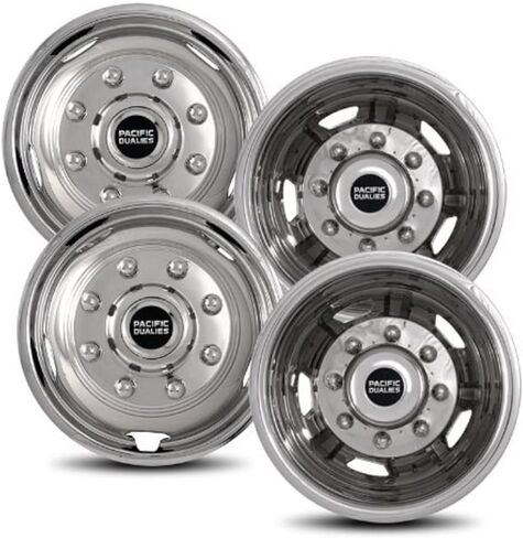 Pacific Dualies 30-2708 17 Inch Polished Stainless Steel Wheel Simulator Front-Axle Kit with 8 Lug and 5 Vent Hole for 2011-2014 Chevy GMC 3500 Truck in Kuwait