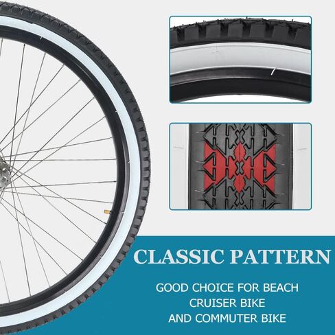 2 حزمة من إطارات دراجة الشاطئ مقاس 26 بوصة × 2.125 بوصة مع أو بدون أذرع إطارات قابلة للطي وإطارات بديلة مريحة للدراجة جدار أسود/جدار جانبي أبيض مع أو بدون أنابيب داخلية in Kuwait