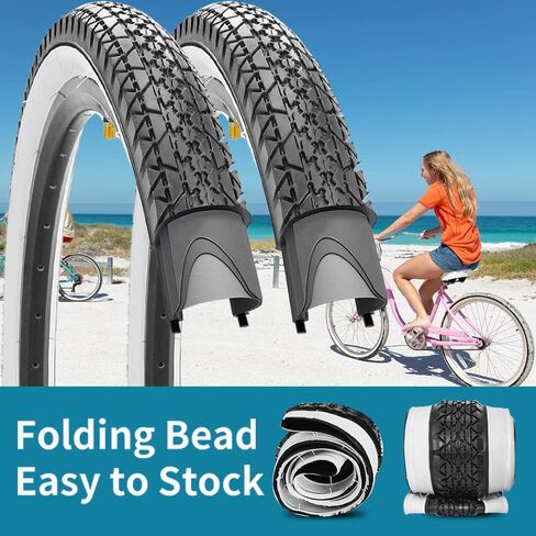 2 حزمة من إطارات دراجة الشاطئ مقاس 26 بوصة × 2.125 بوصة مع أو بدون أذرع إطارات قابلة للطي وإطارات بديلة مريحة للدراجة جدار أسود/جدار جانبي أبيض مع أو بدون أنابيب داخلية in Kuwait