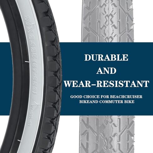 2 حزمة من إطارات دراجة الشاطئ مقاس 26 بوصة × 2.125 بوصة مع أو بدون أذرع إطارات قابلة للطي وإطارات بديلة مريحة للدراجة جدار أسود/جدار جانبي أبيض مع أو بدون أنابيب داخلية in Kuwait