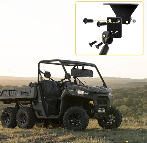 RANSOTO UTV Defender Center Rear View Mirror And 1.75"-2" Roll Bar Mount Compatible With Can-Am Defender HD 5/8/ 10/ MAX 8/ MAX 10 And Polaris RZR Can-Am Maverick Honda Pioneer Kawasaki Teryx in Saudi Arabia