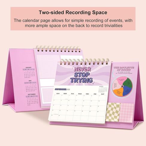 CAGIE Small Desk Calendar 2024 Standing Desk Calendar 2024 with Sticky Notes & Roulette, Cute Standing Flip Desktop Calendar 12 month with Stickers for Desk Home Office School, 9.5" x 7", Pink in Saudi Arabia