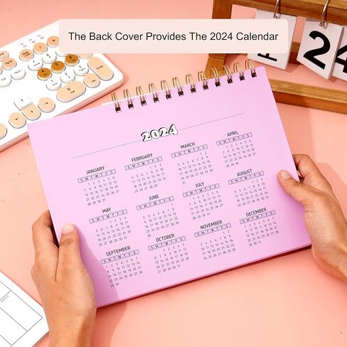 CAGIE Small Desk Calendar 2024 Standing Desk Calendar 2024 with Sticky Notes & Roulette, Cute Standing Flip Desktop Calendar 12 month with Stickers for Desk Home Office School, 9.5" x 7", Pink in Saudi Arabia