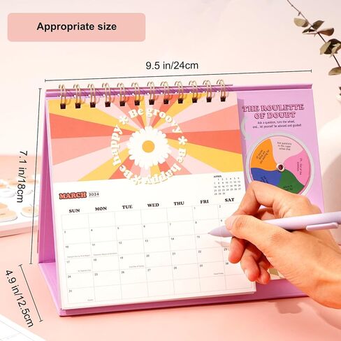 CAGIE Small Desk Calendar 2024 Standing Desk Calendar 2024 with Sticky Notes & Roulette, Cute Standing Flip Desktop Calendar 12 month with Stickers for Desk Home Office School, 9.5" x 7", Pink in Saudi Arabia