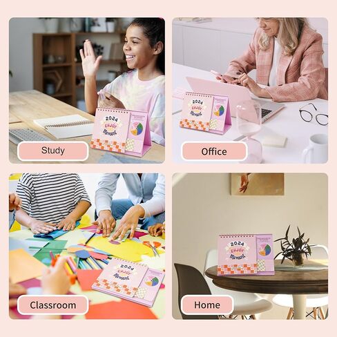 CAGIE Small Desk Calendar 2024 Standing Desk Calendar 2024 with Sticky Notes & Roulette, Cute Standing Flip Desktop Calendar 12 month with Stickers for Desk Home Office School, 9.5" x 7", Pink in Saudi Arabia