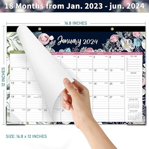التقويم المكتبي 2024 - يناير. 2024 - ديسمبر. تقويم مكتب 2024، 2024 2 في 1، 16.8 بوصة × 12 بوصة، تقويم مكتب/جدار لمدة 12 شهرًا مع ورق سميك، واقيات زوايا، كتل كبيرة مسطرة - زهور in Saudi Arabia