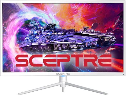 شاشة Scepter 27 بوصة منحنية Nebula White QHD 2K 2560 x 1440p حتى 165 هرتز 1 مللي ثانية HDR1000 99% sRGB مستشعر الإضاءة المحيطة، مصابيح خلفية مضيئة، مكبرات صوت مدمجة قابلة للتعديل (C275B-QWN168W) in Kuwait
