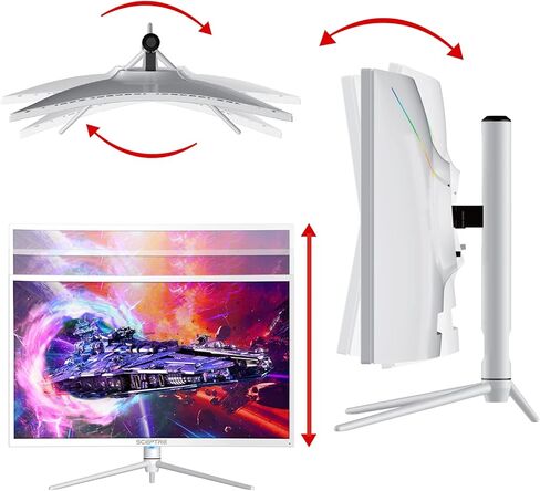 شاشة Scepter 27 بوصة منحنية Nebula White QHD 2K 2560 x 1440p حتى 165 هرتز 1 مللي ثانية HDR1000 99% sRGB مستشعر الإضاءة المحيطة، مصابيح خلفية مضيئة، مكبرات صوت مدمجة قابلة للتعديل (C275B-QWN168W) in Kuwait