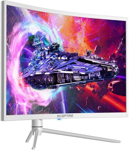شاشة Scepter 27 بوصة منحنية Nebula White QHD 2K 2560 x 1440p حتى 165 هرتز 1 مللي ثانية HDR1000 99% sRGB مستشعر الإضاءة المحيطة، مصابيح خلفية مضيئة، مكبرات صوت مدمجة قابلة للتعديل (C275B-QWN168W) in Kuwait