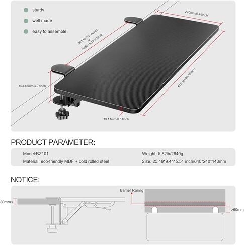 Vaydeer Ergonomic Desk Extender, 25.20×9.45'' Extra Large Foldable Adjustable Desk Extension for Improved Workspace Organization, Extra Desk Space for Home and Office, Easy to Install in Saudi Arabia