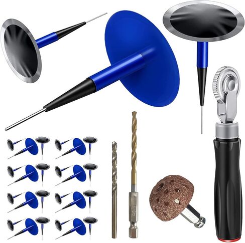 Tire Repair Patch Plug Kit 24Pcs Rubber Puncture Repair Nail Universal Mushroom Plug with Extra 4mm Twist Drill Bits for Vehicle in Saudi Arabia