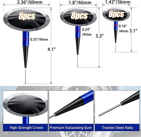 Tire Repair Patch Plug Kit 24Pcs Rubber Puncture Repair Nail Universal Mushroom Plug with Extra 4mm Twist Drill Bits for Vehicle in Saudi Arabia