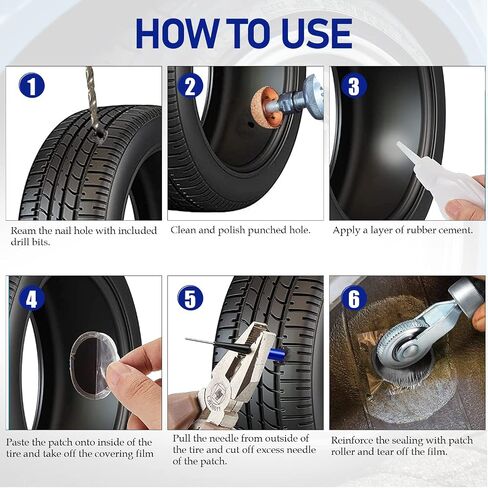 Tire Repair Patch Plug Kit 24Pcs Rubber Puncture Repair Nail Universal Mushroom Plug with Extra 4mm Twist Drill Bits for Vehicle in Saudi Arabia