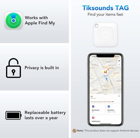 جهاز العثور على المفاتيح، جهاز تعقب بلوتوث يعمل مع Find My (iOS فقط)، تحديد المواقع العالمية، جهاز تعقب الأمتعة، جهاز تعقب المفاتيح وجهاز تعقب المحفظة، صوت تنبيه 100 ديسيبل، مقاوم للماء IP67، بطارية قابلة للاستبدال، عبوة واحدة، أبيض in Kuwait