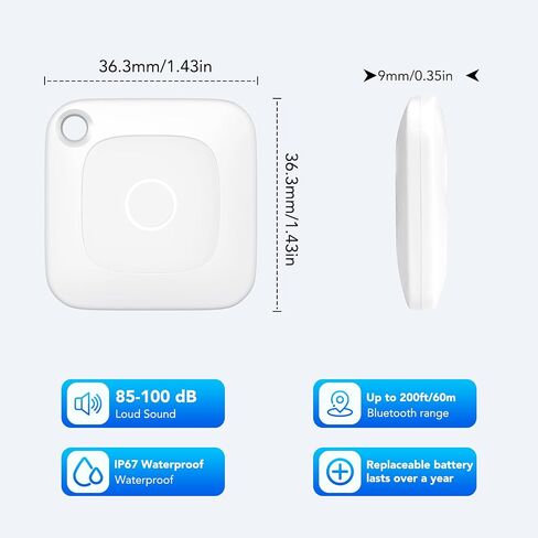 جهاز العثور على المفاتيح، جهاز تعقب بلوتوث يعمل مع Find My (iOS فقط)، تحديد المواقع العالمية، جهاز تعقب الأمتعة، جهاز تعقب المفاتيح وجهاز تعقب المحفظة، صوت تنبيه 100 ديسيبل، مقاوم للماء IP67، بطارية قابلة للاستبدال، عبوة واحدة، أبيض in Kuwait