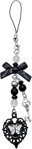1Pc Black Mobile Phone Chain Pendant,Goth Y2K Phone Charm Pendant Kawaii-Key Chain for Bag Cute Accessory Women Guitar Strap Lanyard Beaded Keychain Pendant,Accessories in Saudi Arabia